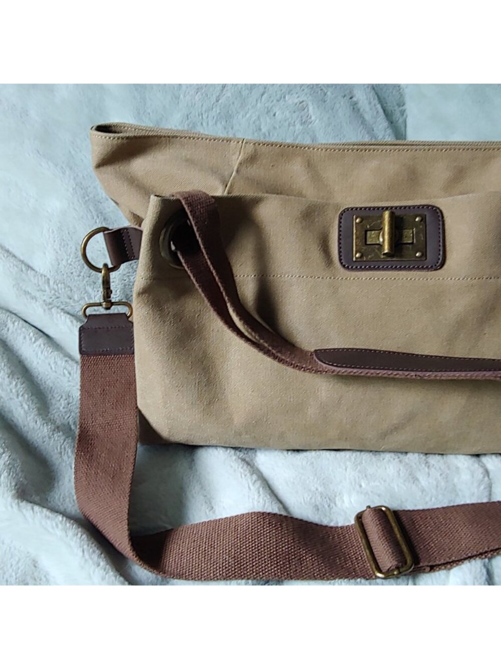 ZEDE Pont-des-Arts Washed Canvas Split Leather Crossbody Tote Contemporary - Picture 5 of 15